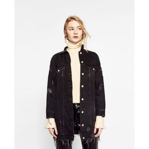 Zara  Black Distressed denim jacket size M